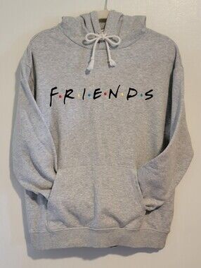 H&M x Warner Bros Oversized Friends Logo Grey Hoodie Sweatshirt Size S Flawless